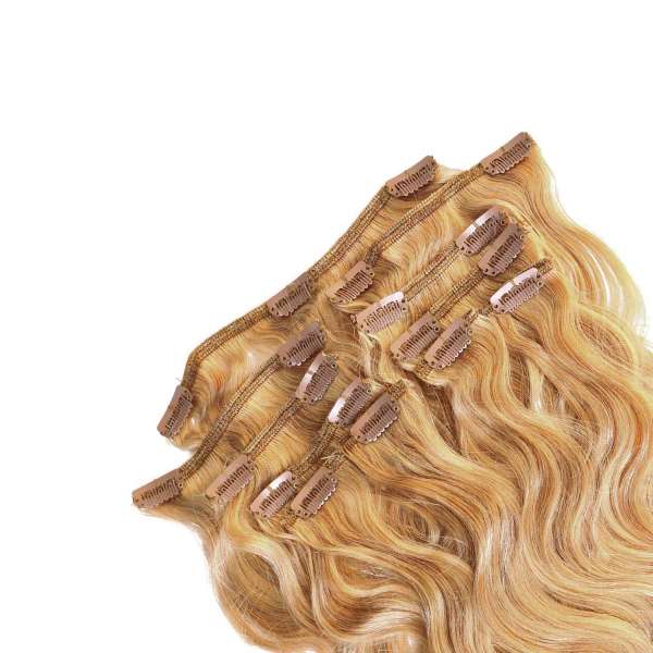 Hairoyal Clip-On-Tressen-Set #140 gewellt (very light ultra blonde/ golden blonde)