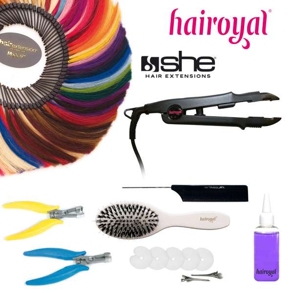 Hairoyal Starterset with Heating Clamp and Colour Ring of she hair Extensions