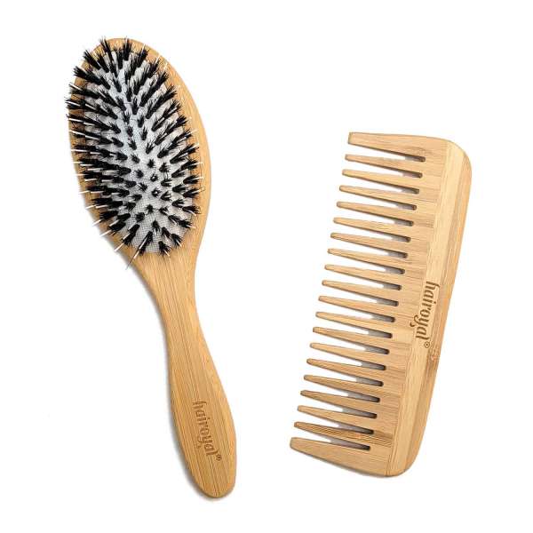 Bamboo brush & comb in a cotton bag