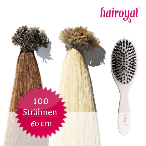 100 Extensions of Hairoyal basic line 60 cm (straight) + Professional Extensions Brush