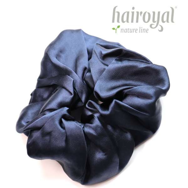 Scrunchie (100 % mullberry silk) - large - dark blue