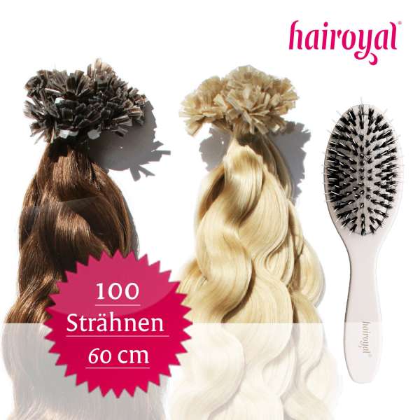 100 Extensions of Hairoyal basic line 60 cm (straight) + Professional Extensions Brush