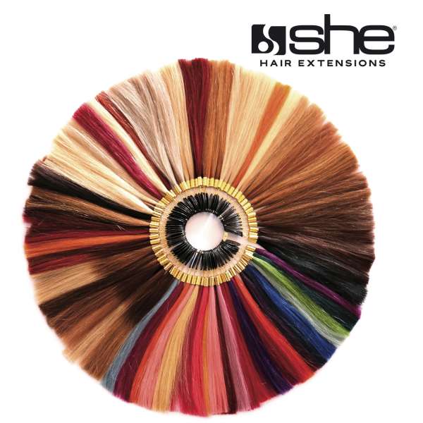 she Hair Extensions Premium Complete - Human Hair - Colour Ring with 86 Colours